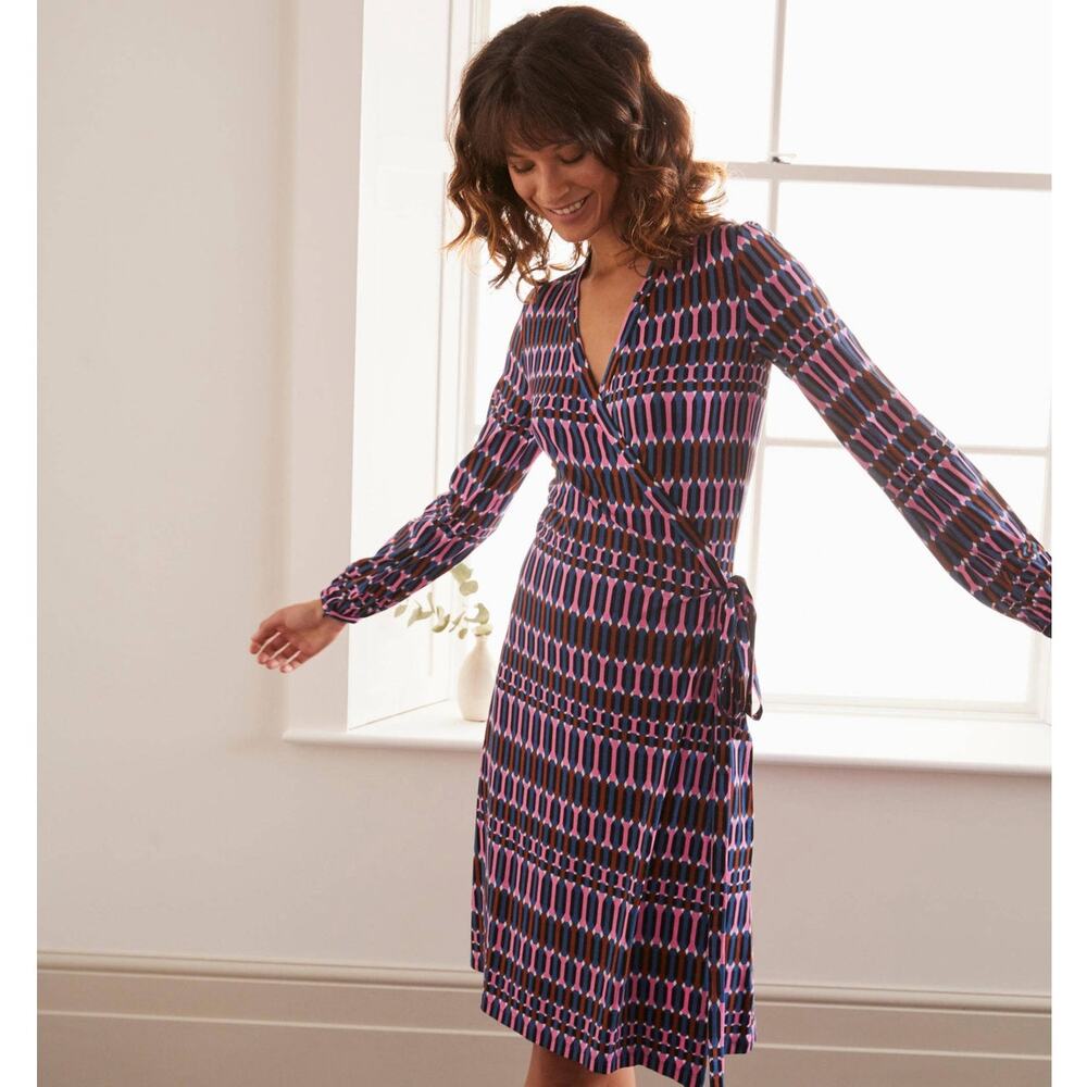 BODEN Elodie Jersey Wrap Dress Plum Blossom Blue Pink